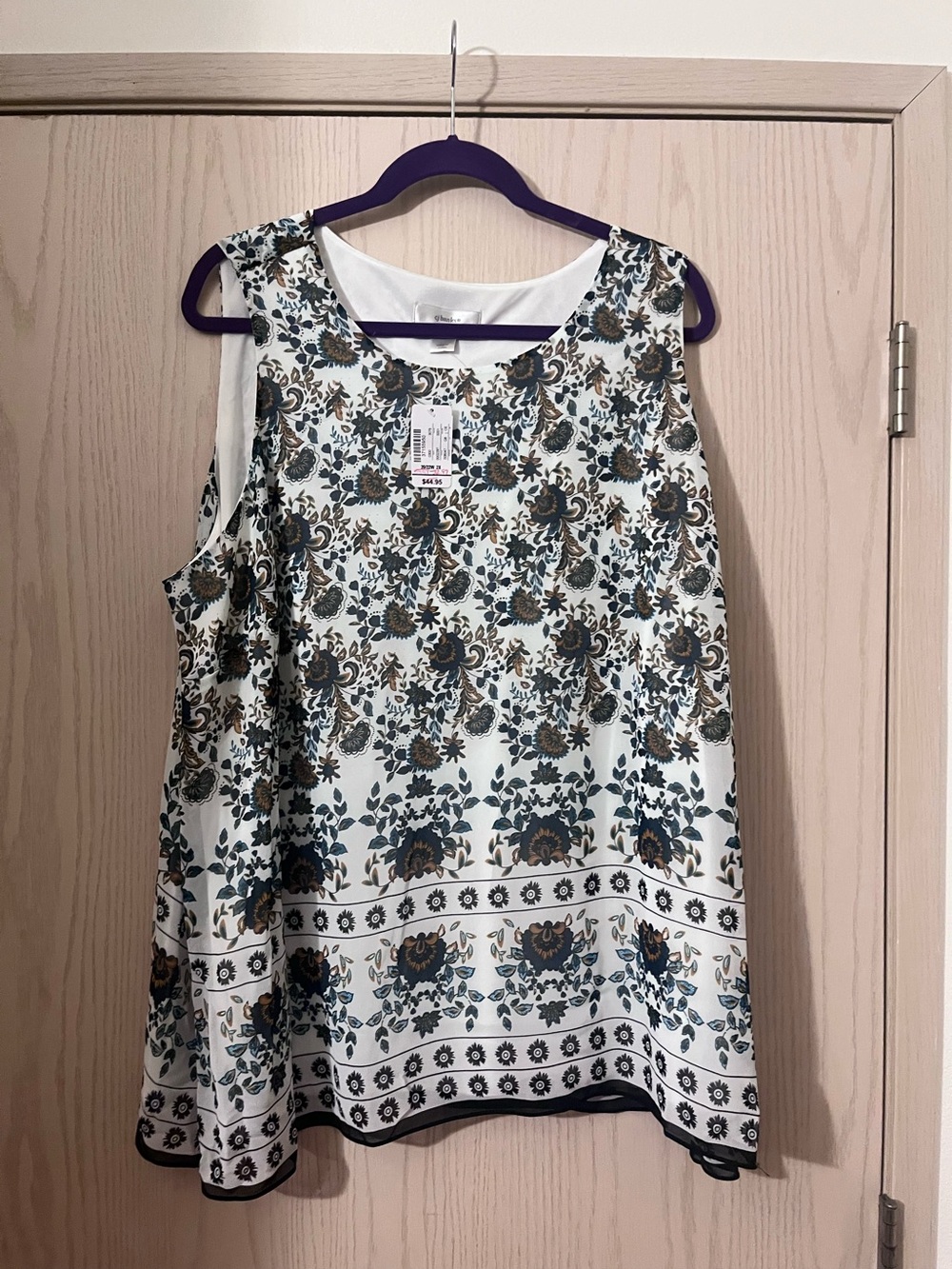 CJ Banks Sleeveless White Floral Print Women's Top